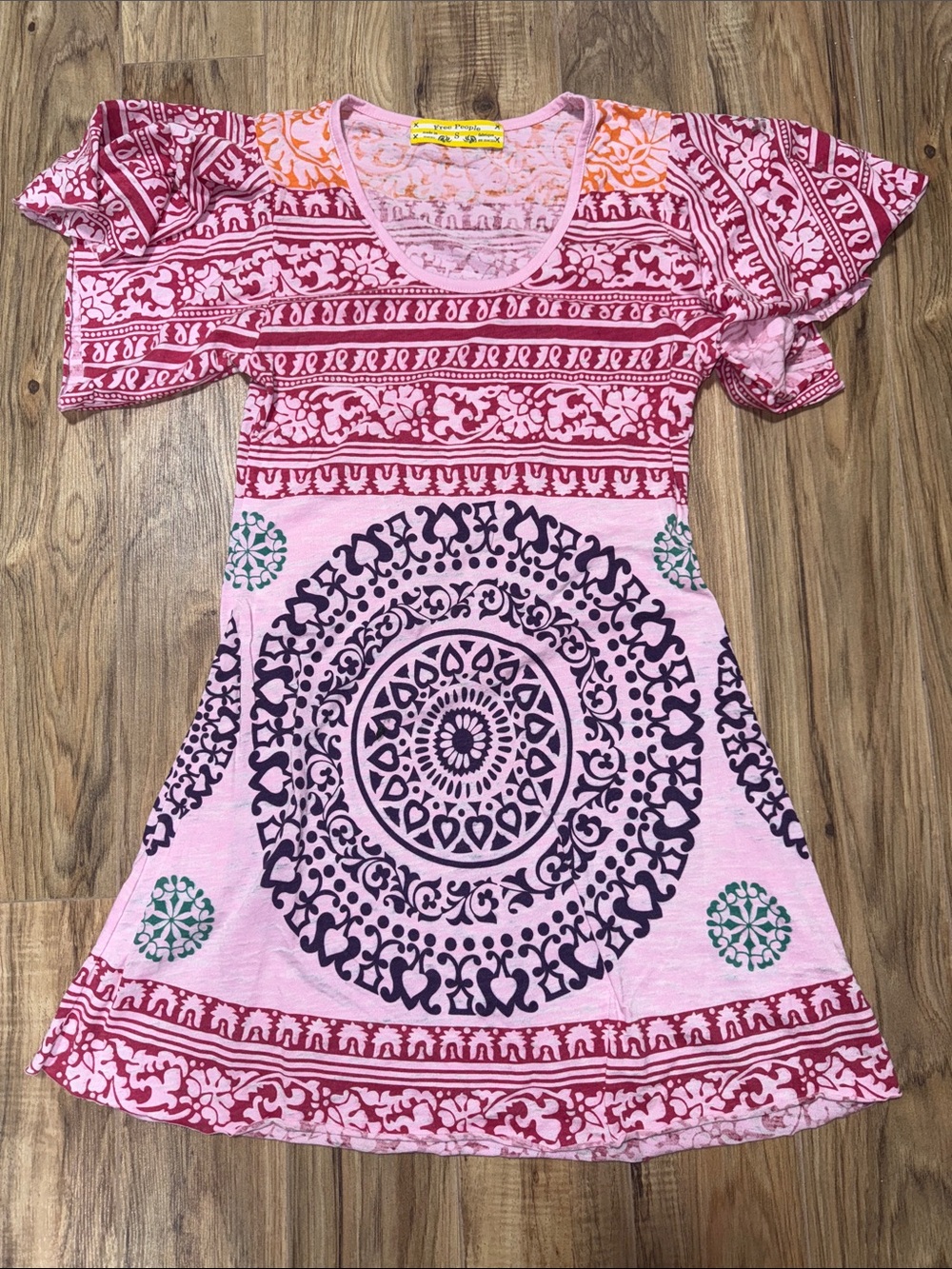 Free People Pink and Orange Printed Boho Top